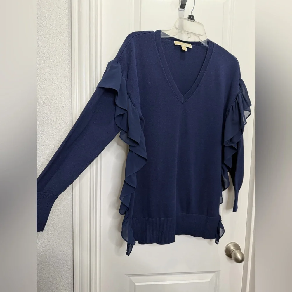 Michael Kors ruffles‎ trim sweater in blue Size Small